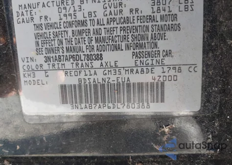 2013 Nissan Sentra Fe+ Sv from USA, damaged, VIN 3N1AB7AP6DL780388